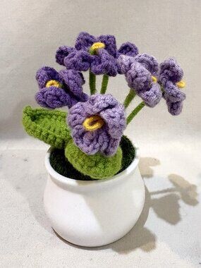 Uxcell Hand Crochet Flowers Forget-Me-Not Desktop Decor Cardholder